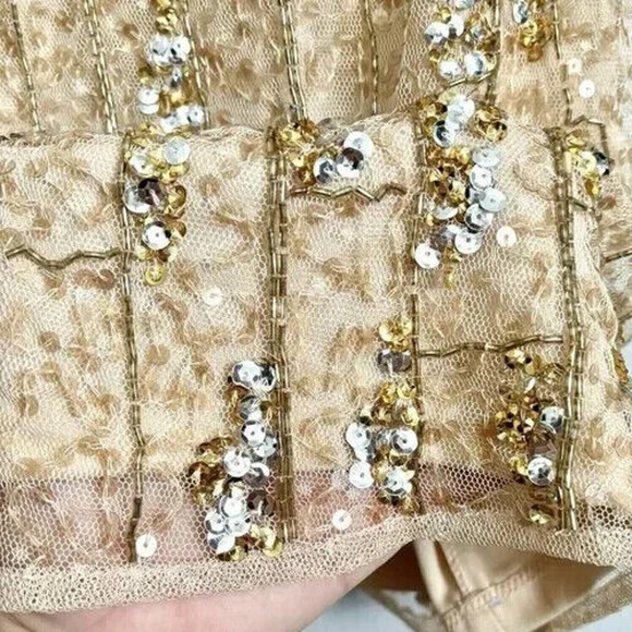 NWT Mac Duggal 10770 Beaded Square Neck Midi Dress Sz 4 Nude Gold - Picture 6 of 9